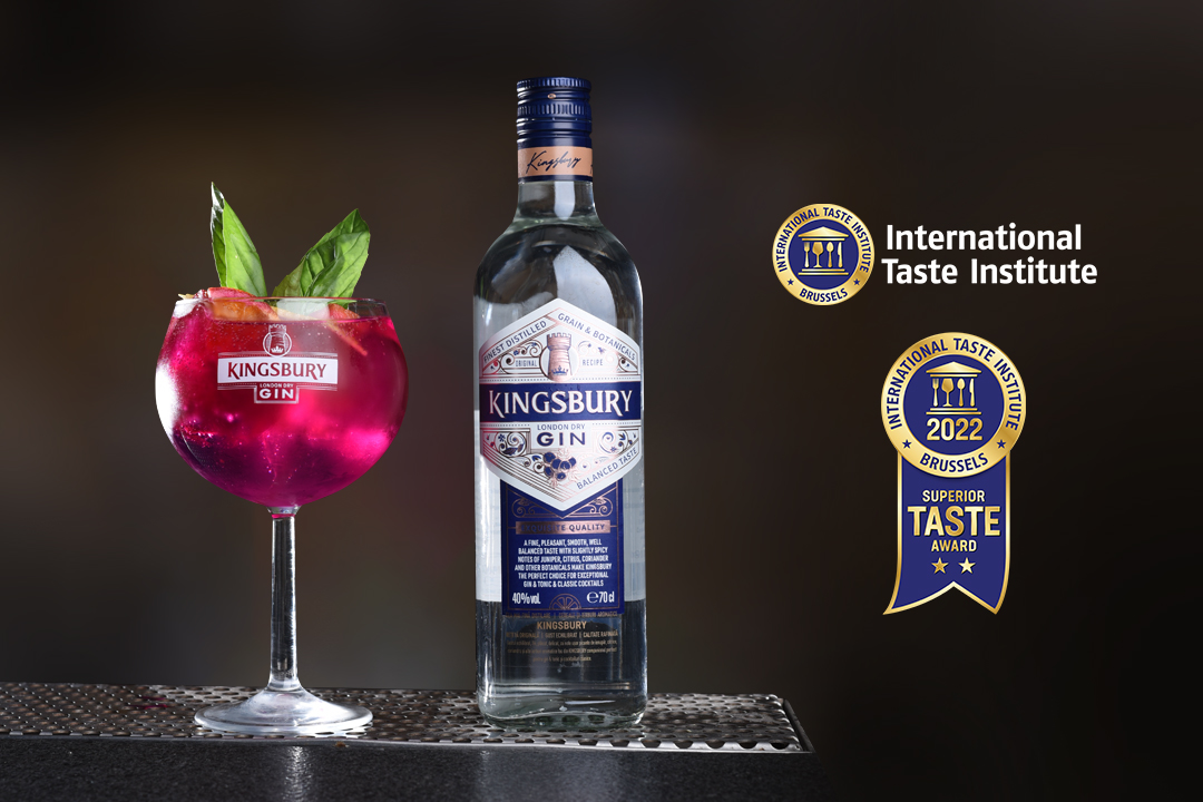 Kingsbury London Dry Gin awarded by the International Taste Institute in Brussels.